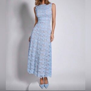 Blue Elegant Women's Lace Sleeveless Mid-Length Dress